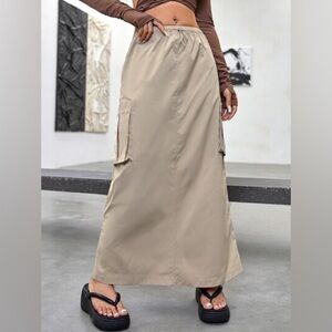 Shein Cargo Beige Maxi Skirt with Pockets Size XS US2